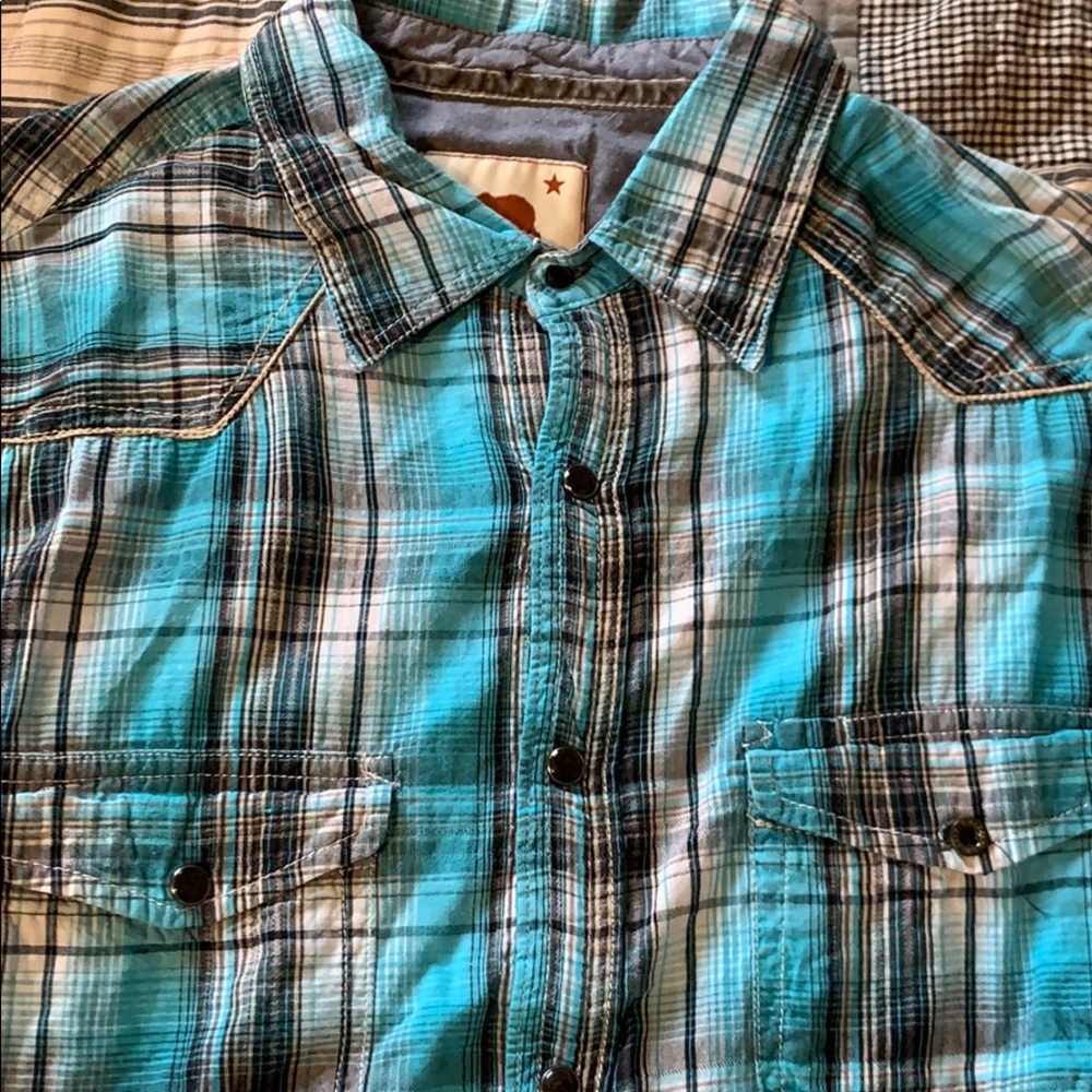 Blue plaid button down - Picture 2 of 4